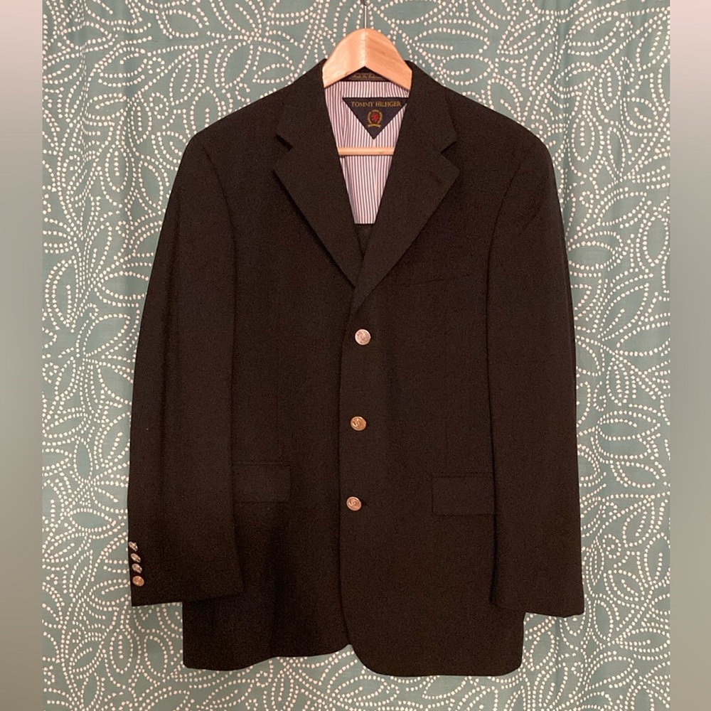 Tommy Hilfiger Black 3 Button Wool Blazer 38R